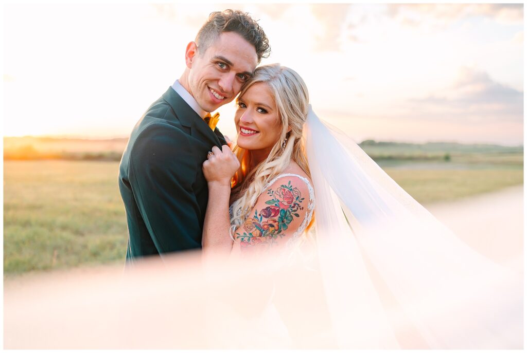 Sunset photos of bride and groom