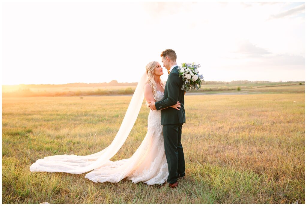 Sunset photos of bride and groom